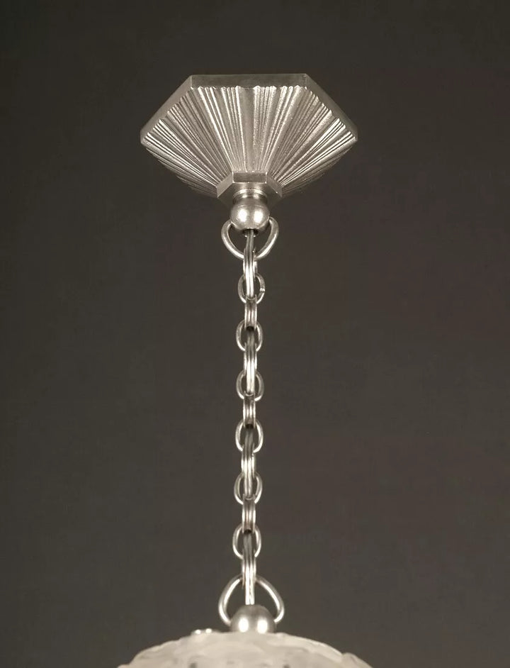 エティエ・ヴァンソン / ハノッツ 銀青銅 & プレスガラス製 アールデコ吊り下げランプ3