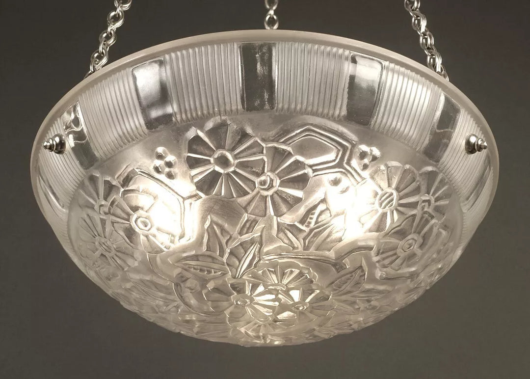 エティエ・ヴァンソン / ハノッツ 銀青銅 & プレスガラス製 アールデコ吊り下げランプ2