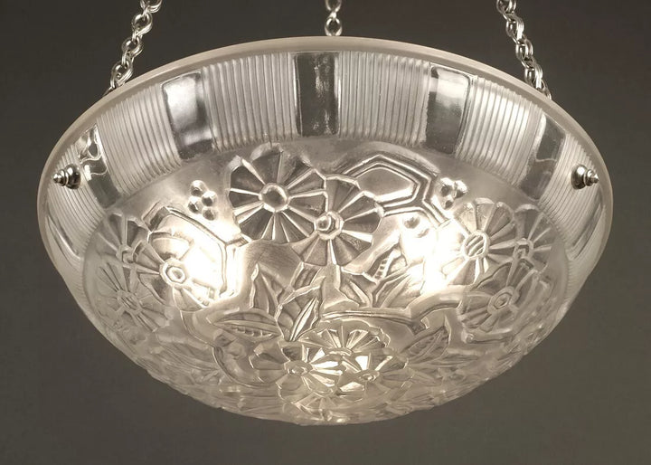 エティエ・ヴァンソン / ハノッツ 銀青銅 & プレスガラス製 アールデコ吊り下げランプ2