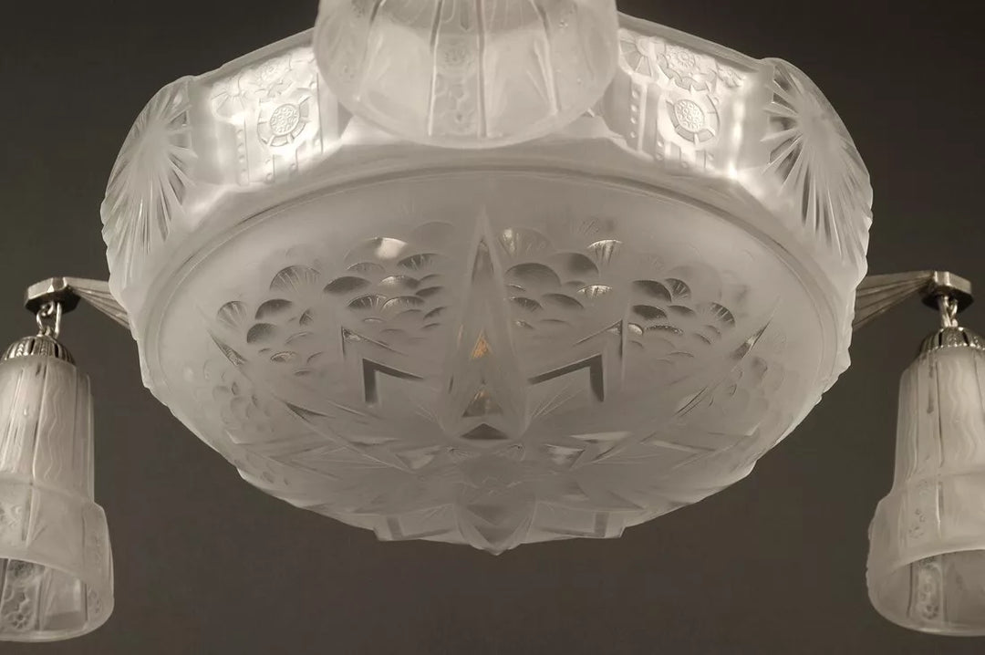 ミューラー兄弟 銀青銅 プレスガラス製 シャンデリア