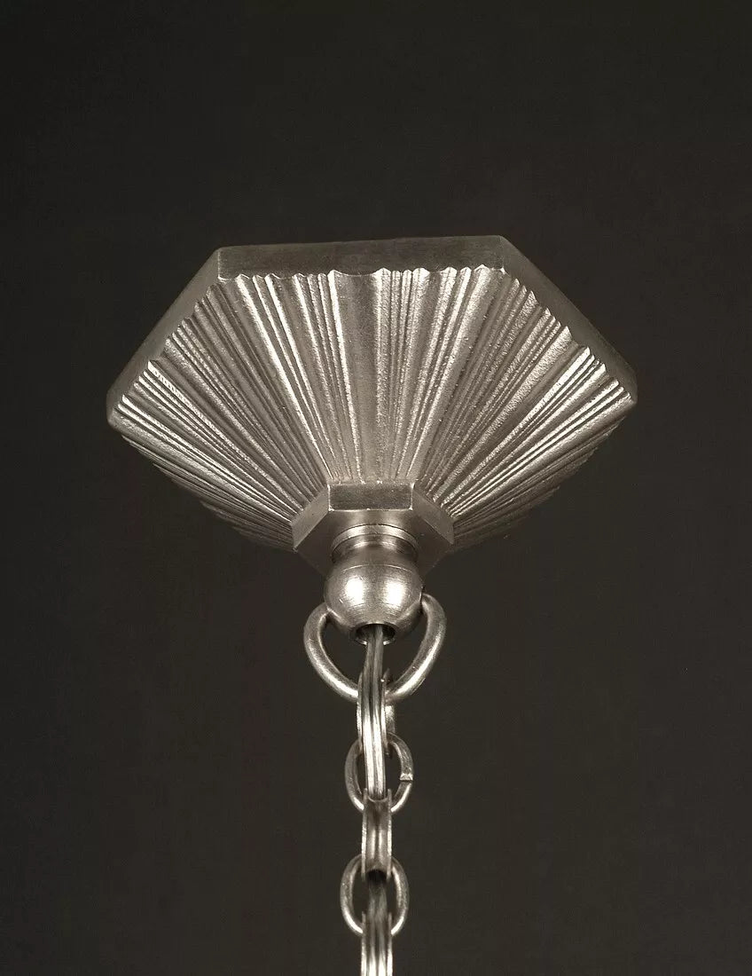 エティエ・ヴァンソン / ハノッツ 銀青銅 & プレスガラス製 アールデコ吊り下げランプ3