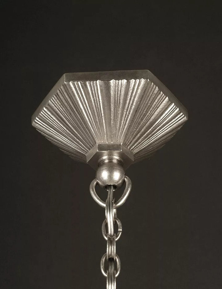 エティエ・ヴァンソン / ハノッツ 銀青銅 & プレスガラス製 アールデコ吊り下げランプ3