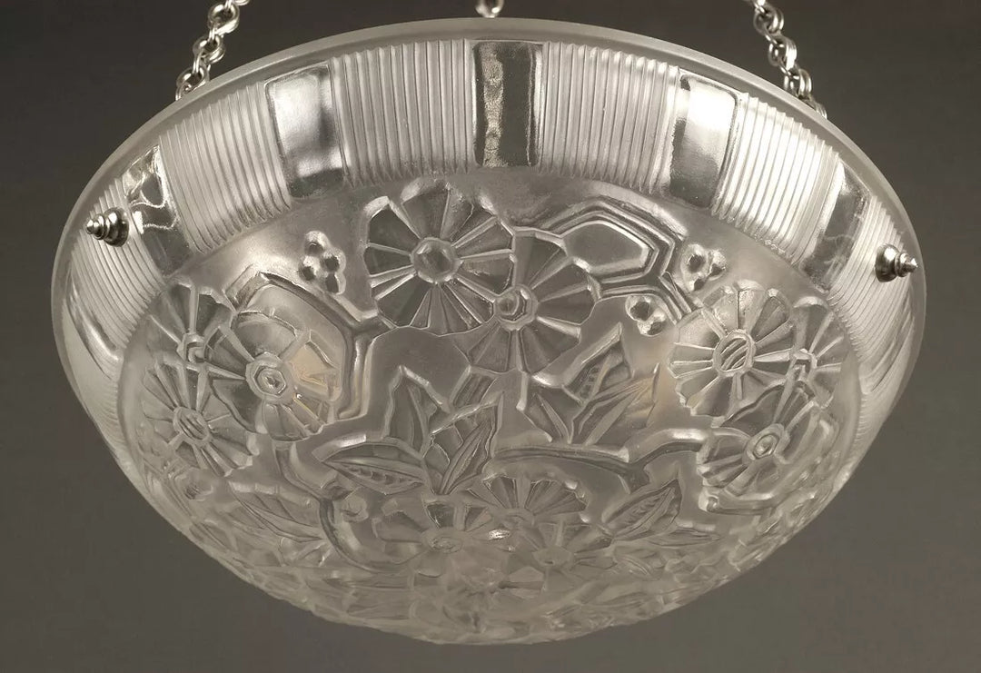 エティエ・ヴァンソン / ハノッツ 銀青銅 & プレスガラス製 アールデコ吊り下げランプ2