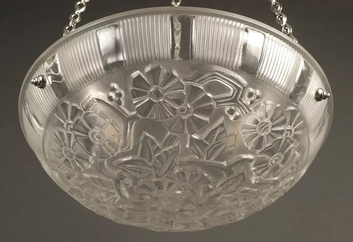 エティエ・ヴァンソン / ハノッツ 銀青銅 & プレスガラス製 アールデコ吊り下げランプ2