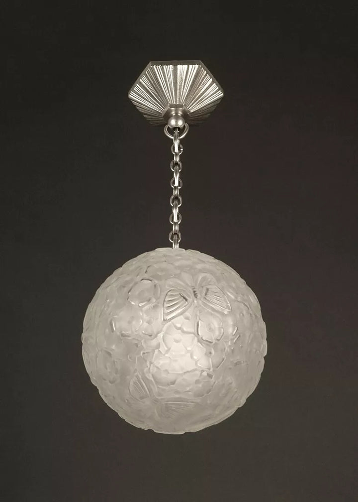 エティエ・ヴァンソン / ハノッツ 銀青銅 & プレスガラス製 アールデコ吊り下げランプ3