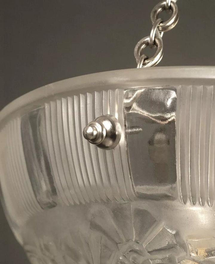 エティエ・ヴァンソン / ハノッツ 銀青銅 & プレスガラス製 アールデコ吊り下げランプ2