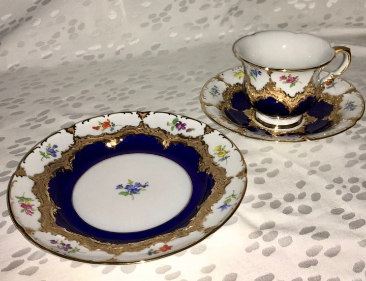 マイセン　Bフォーム  華麗な花が描かれたコーヒーセット 21点  コバルトブルー 1934年