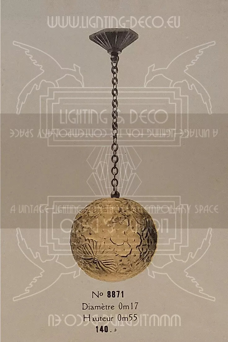 エティエ・ヴァンソン / ハノッツ 銀青銅 & プレスガラス製 アールデコ吊り下げランプ3