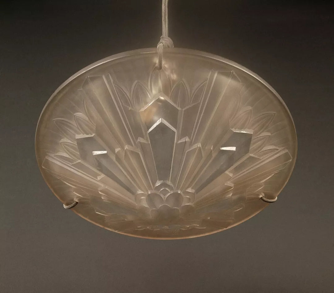 エティエ・ヴァンソン / ハノッツ 銀青銅 & プレスガラス製 アールデコ吊り下げランプ