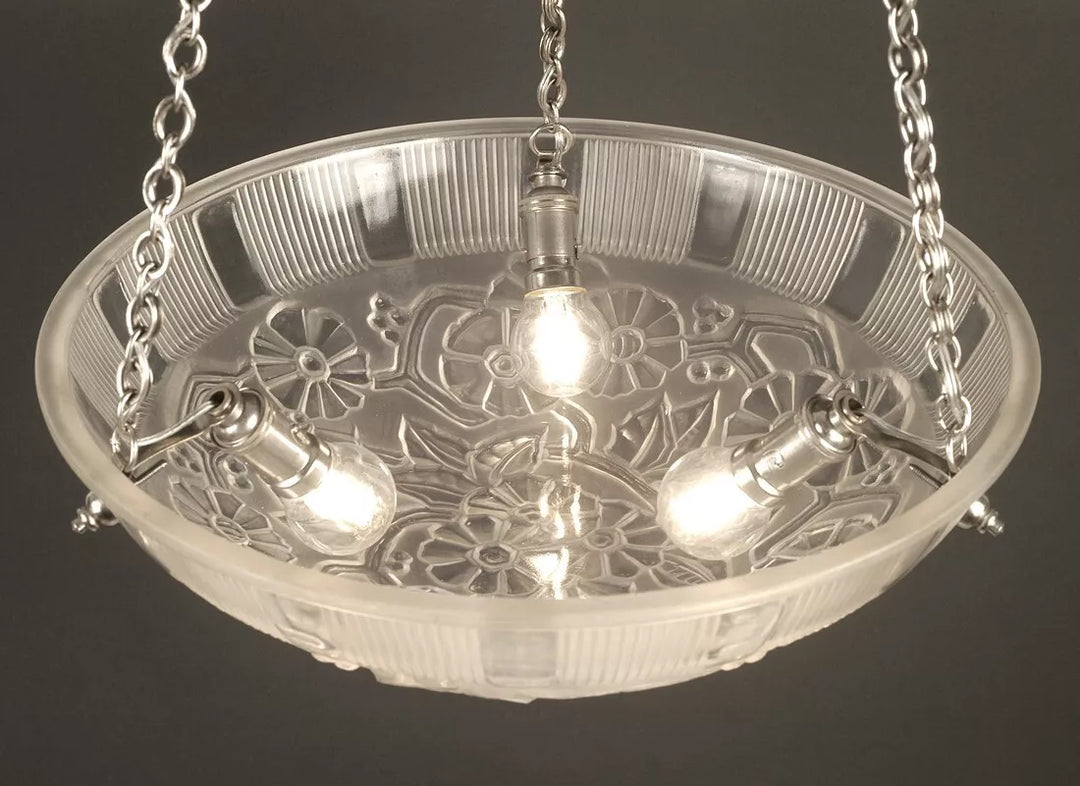 エティエ・ヴァンソン / ハノッツ 銀青銅 & プレスガラス製 アールデコ吊り下げランプ2