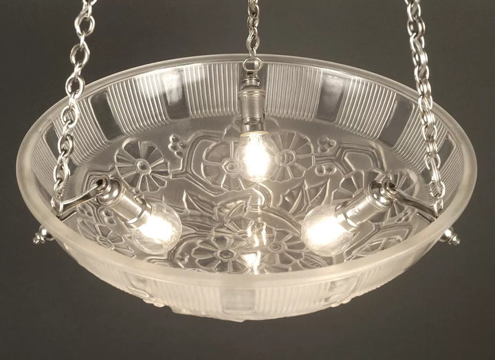 エティエ・ヴァンソン / ハノッツ 銀青銅 & プレスガラス製 アールデコ吊り下げランプ2