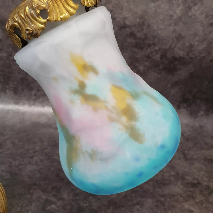 ミューラー兄弟 アオサギのブロンズと朝顔が幻想的に浮かび上がるデスクランプ 「パート・ド・ヴェール」