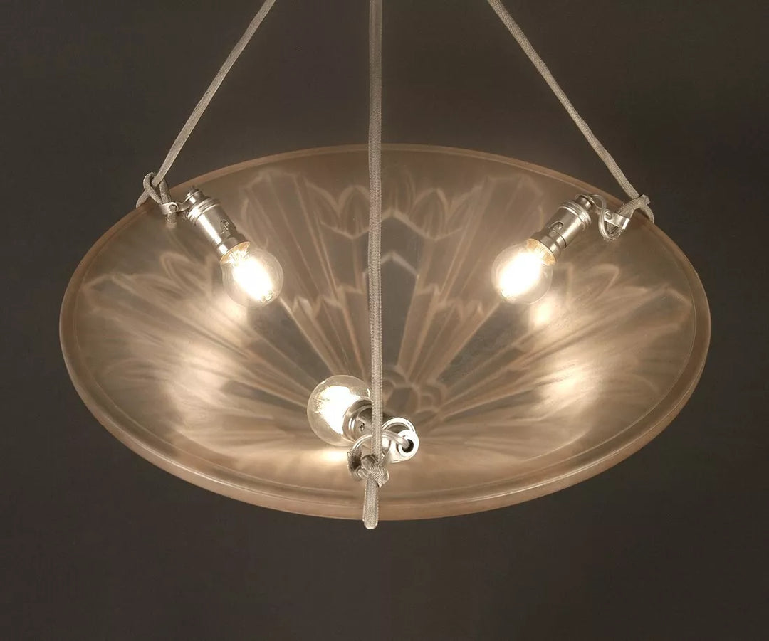 エティエ・ヴァンソン / ハノッツ 銀青銅 & プレスガラス製 アールデコ吊り下げランプ