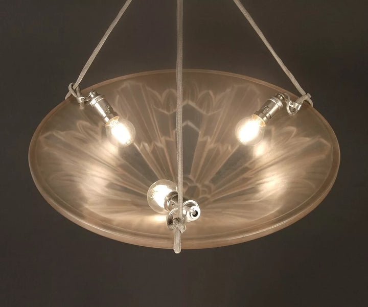 エティエ・ヴァンソン / ハノッツ 銀青銅 & プレスガラス製 アールデコ吊り下げランプ