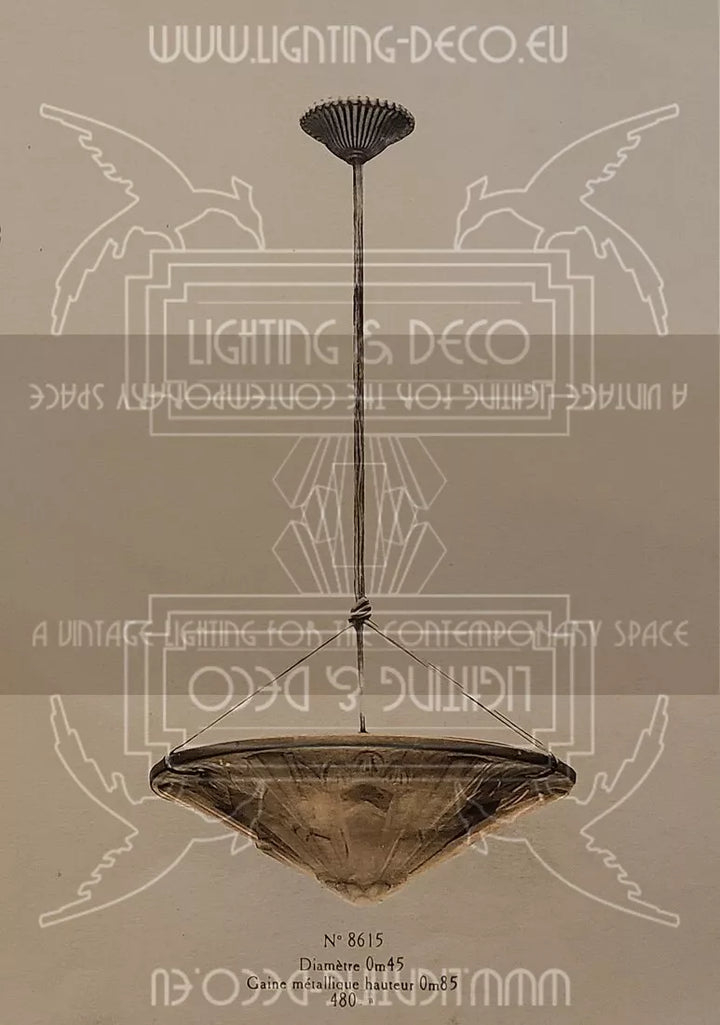 エティエ・ヴァンソン / ハノッツ 銀青銅 & プレスガラス製 アールデコ吊り下げランプ