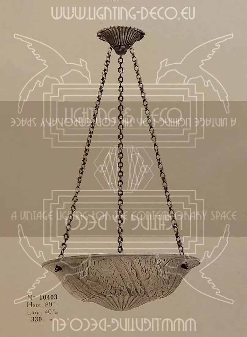 エティエ・ヴァンソン / ハノッツ 銀青銅 & プレスガラス製 アールデコ吊り下げランプ2