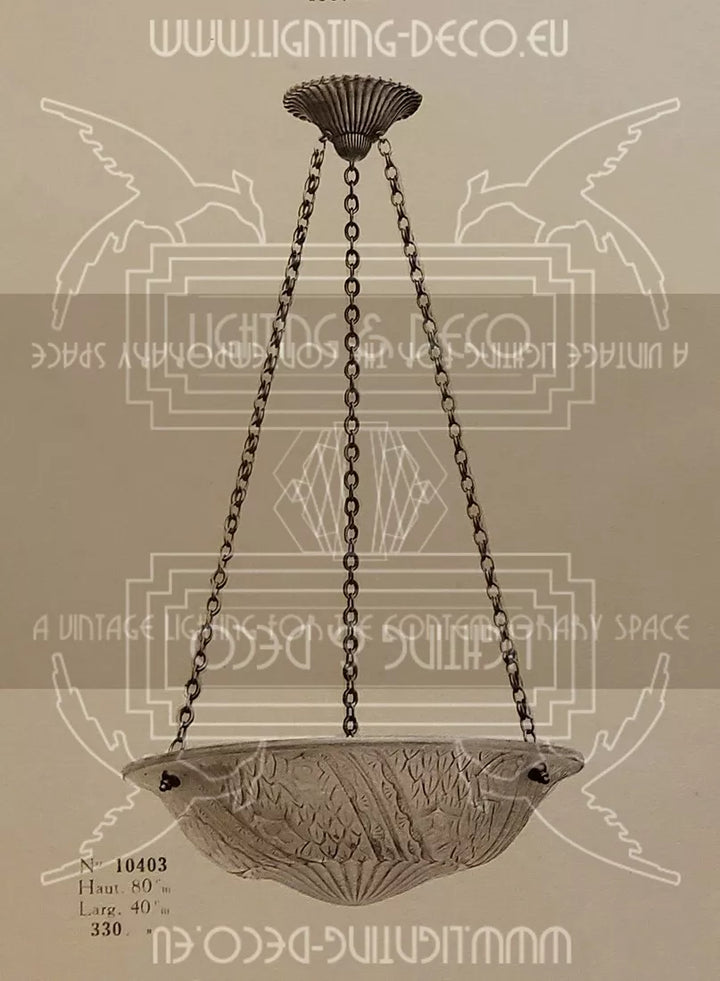 エティエ・ヴァンソン / ハノッツ 銀青銅 & プレスガラス製 アールデコ吊り下げランプ2