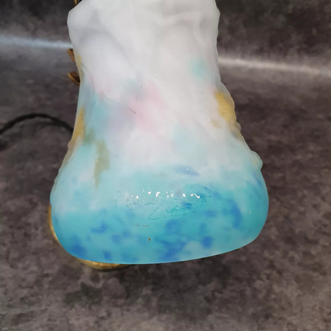 ミューラー兄弟 アオサギのブロンズと朝顔が幻想的に浮かび上がるデスクランプ 「パート・ド・ヴェール」