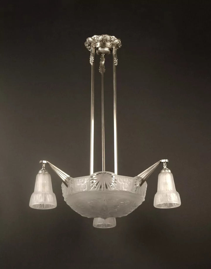 ミューラー兄弟 銀青銅 プレスガラス製 シャンデリア