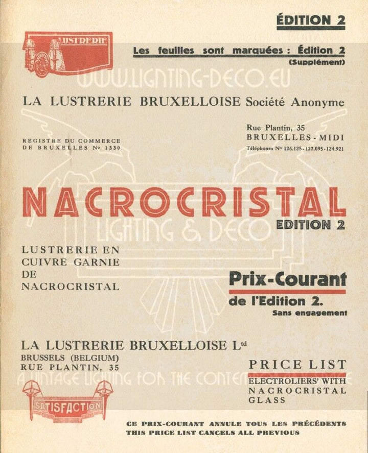 ラ・ラスレリー・ブリュッセロワーズ アールデコ調ブロンズとガラスの大型シャンデリア「ナクロクリスタル」