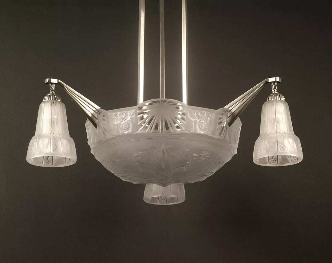ミューラー兄弟 銀青銅 プレスガラス製 シャンデリア