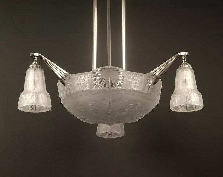 ミューラー兄弟 銀青銅 プレスガラス製 シャンデリア