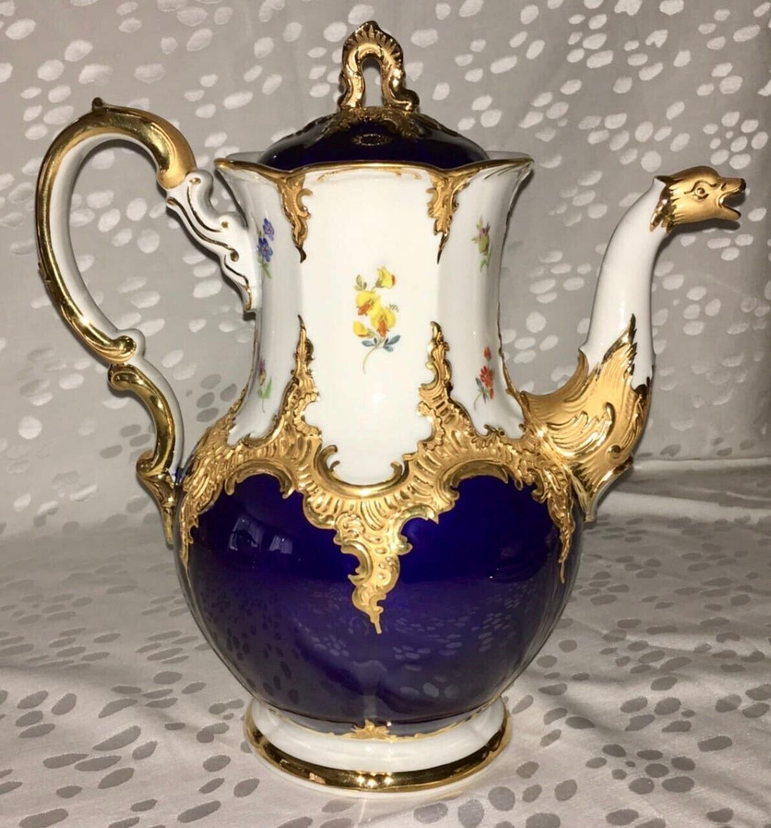 マイセン　Bフォーム  華麗な花が描かれたコーヒーセット 21点  コバルトブルー 1934年