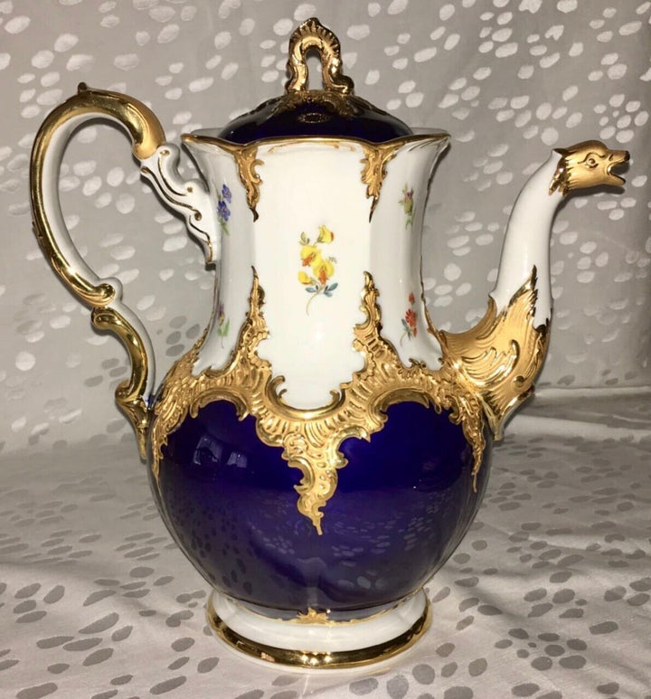 マイセン　Bフォーム  華麗な花が描かれたコーヒーセット 21点  コバルトブルー 1934年