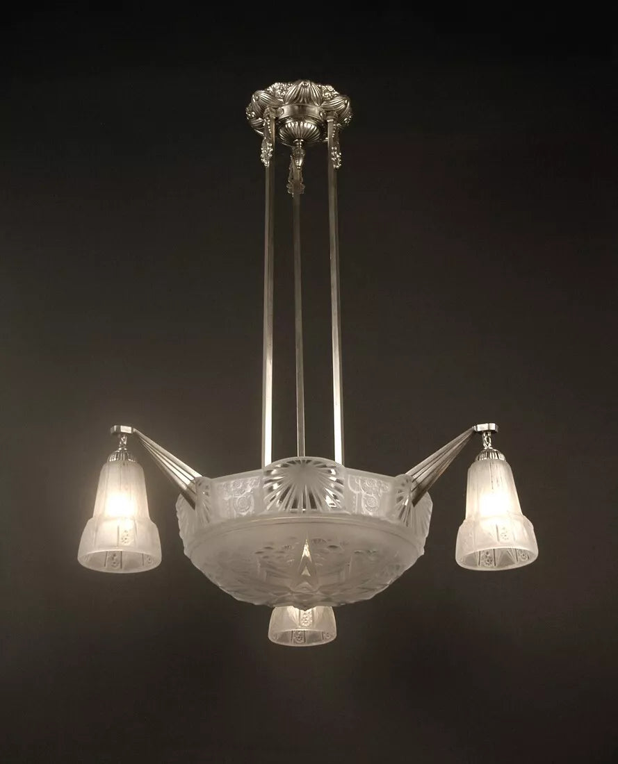 ミューラー兄弟 銀青銅 プレスガラス製 シャンデリア