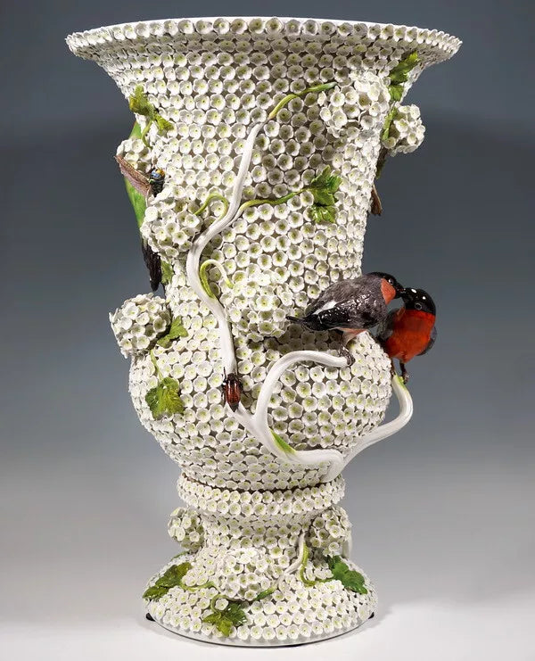 マイセン アートコレクション スノードーム 雪の花装飾の大型豪華花瓶