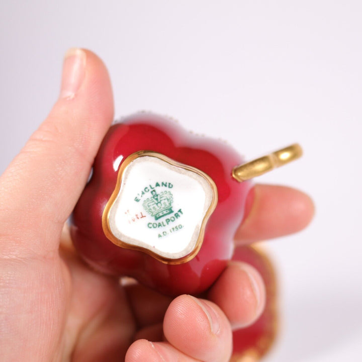 コールポート カップ＆ソーサー クワトレフォイルシェイプ マルーンレッド 1900年頃