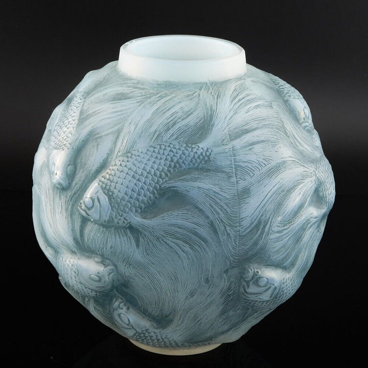 ルネ・ラリック オパールセント・ブルー＆ヴェルディグリ・ステンド・フォルモーズ 花瓶 1924年デザイン