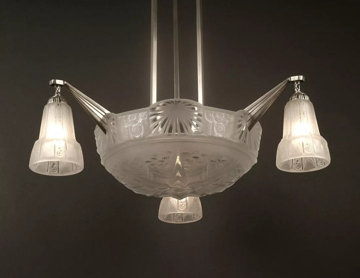 ミューラー兄弟 銀青銅 プレスガラス製 シャンデリア