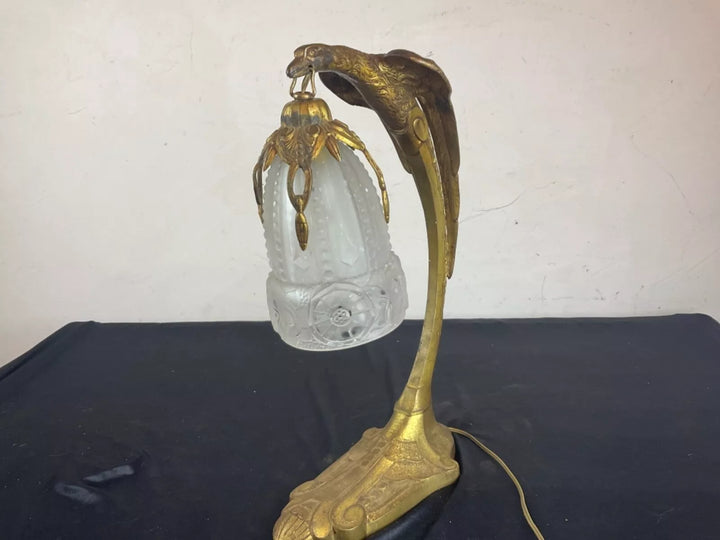 ミューラー兄弟&チャールズランク チューリップ型のシェードの鷲のブロンズ製アンティークテーブルランプ