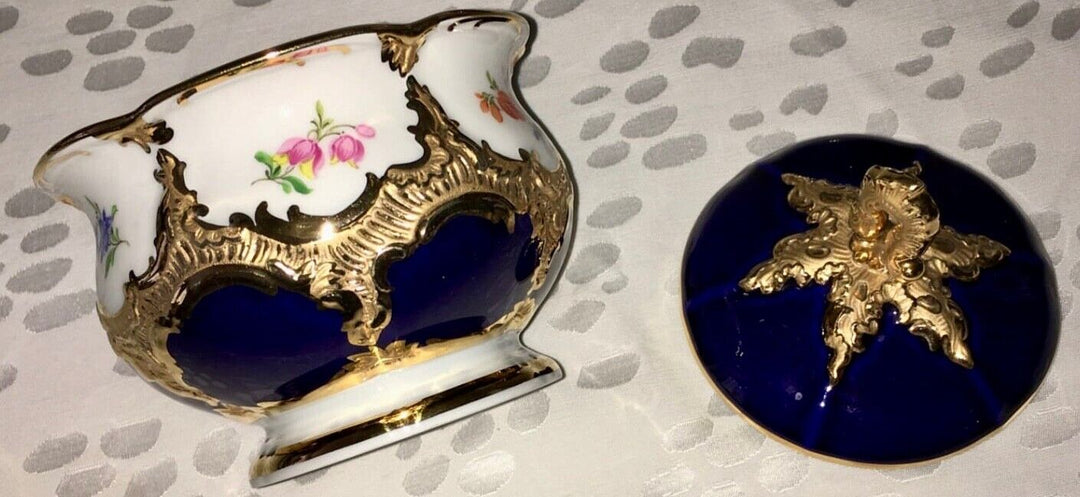 マイセン　Bフォーム  華麗な花が描かれたコーヒーセット 21点  コバルトブルー 1934年