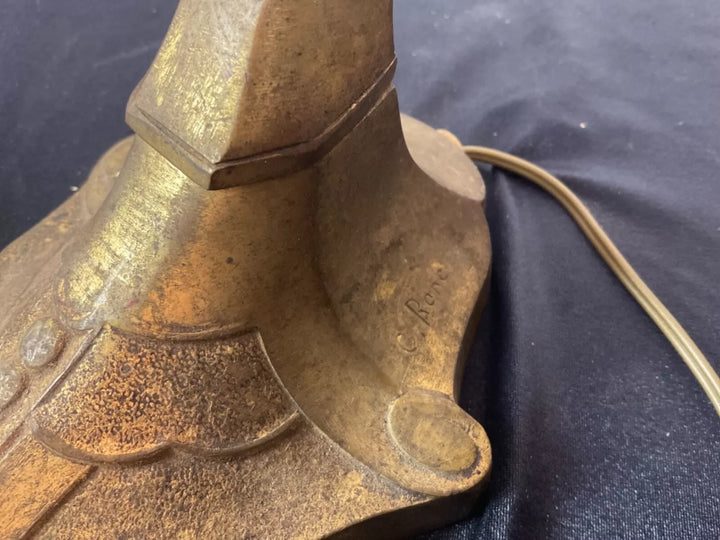 ミューラー兄弟&チャールズランク チューリップ型のシェードの鷲のブロンズ製アンティークテーブルランプ