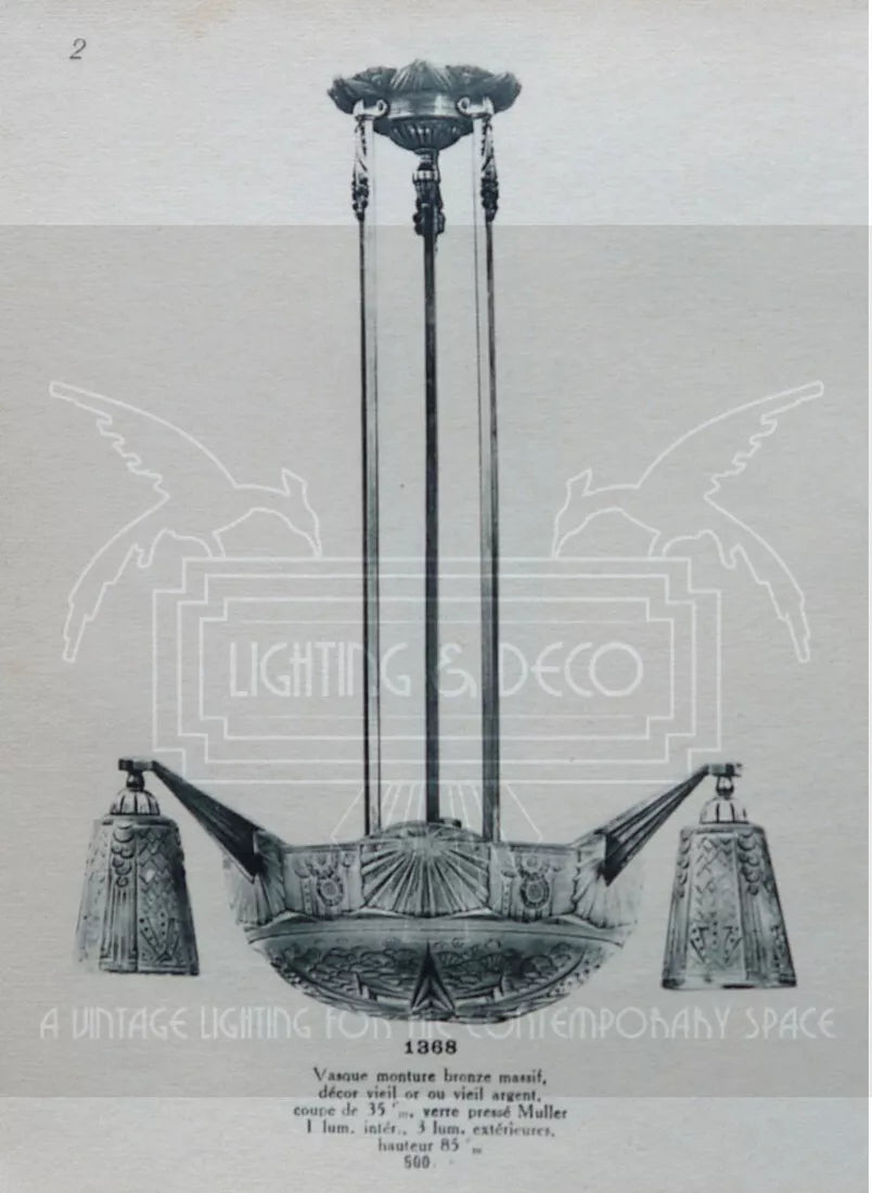 ミューラー兄弟 銀青銅 プレスガラス製 シャンデリア