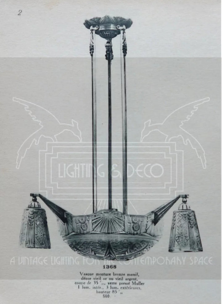 ミューラー兄弟 銀青銅 プレスガラス製 シャンデリア