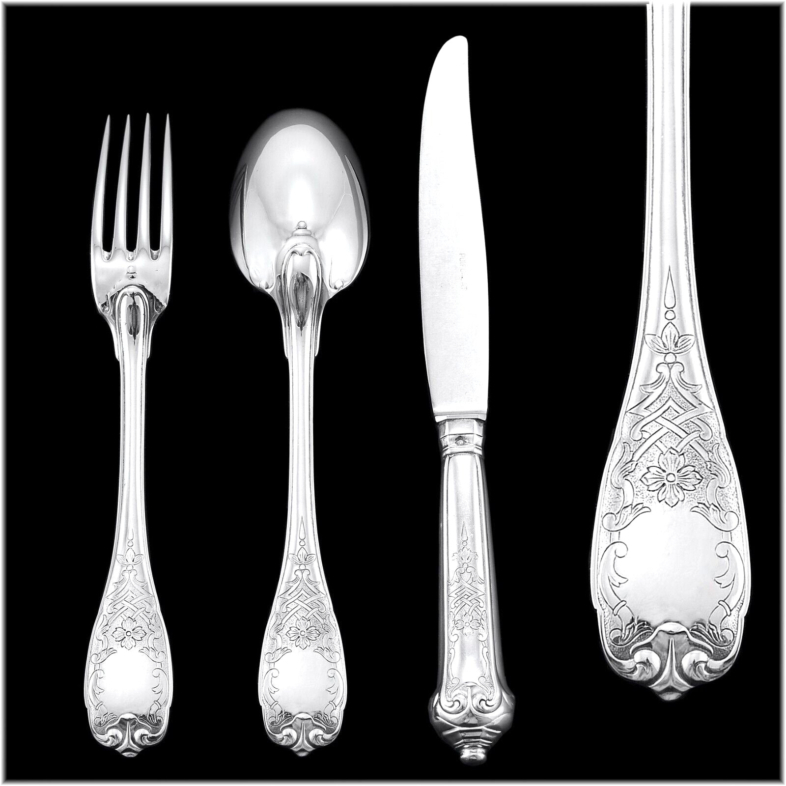 ピュイフォルカ　純銀製　スターリングシルバー950 スプーンとフォークセット ピュイフォルカ puiforcat spoon 6本組 silver950 | アンティーク