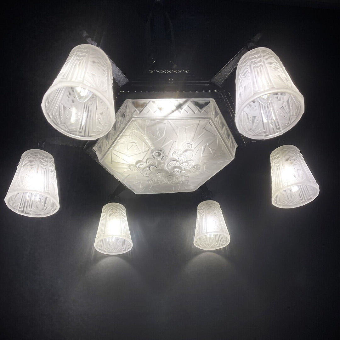 ミューラー兄弟 錬鉄製のアールデコ調シャンデリア アールデコシャンデリア