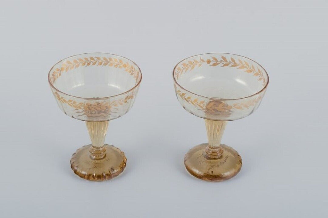 エミール・ガレ 初期作品　クリスタルグラス製シャンパンカップ2個、1870-1880年代