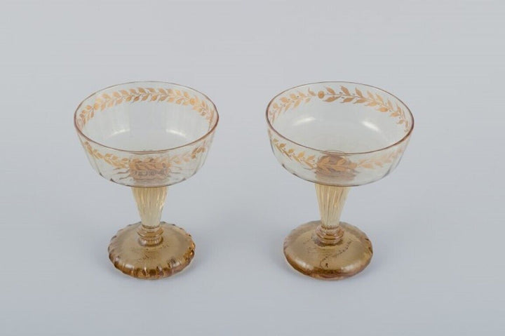 エミール・ガレ 初期作品　クリスタルグラス製シャンパンカップ2個、1870-1880年代