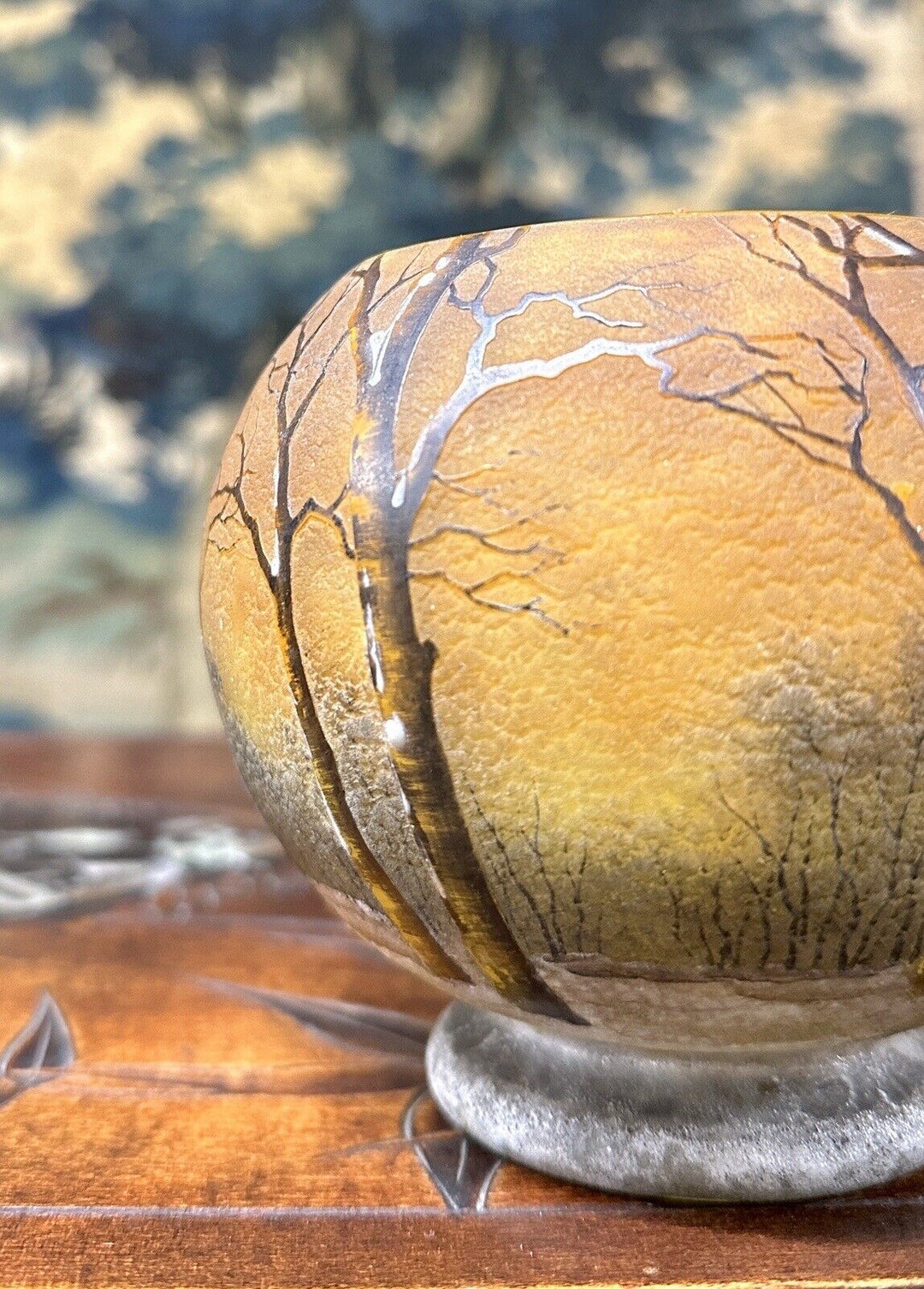 ドーム兄弟（ドームナンシー）冬の雪景色を描いた球形の花瓶 アール