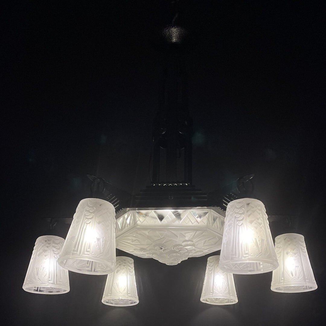 ミューラー兄弟 錬鉄製のアールデコ調シャンデリア アールデコシャンデリア