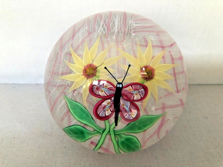 ヴィンテージ バカラ 蝶々と二本の花 ガラスペーパーウェイト 1970年