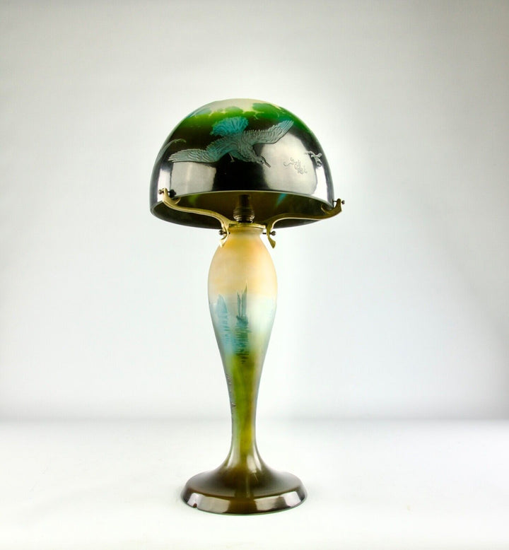 エミールガレ 「カモメと帆船」のアールヌーボー時代のアンティークテーブルランプ 1910年頃の作品