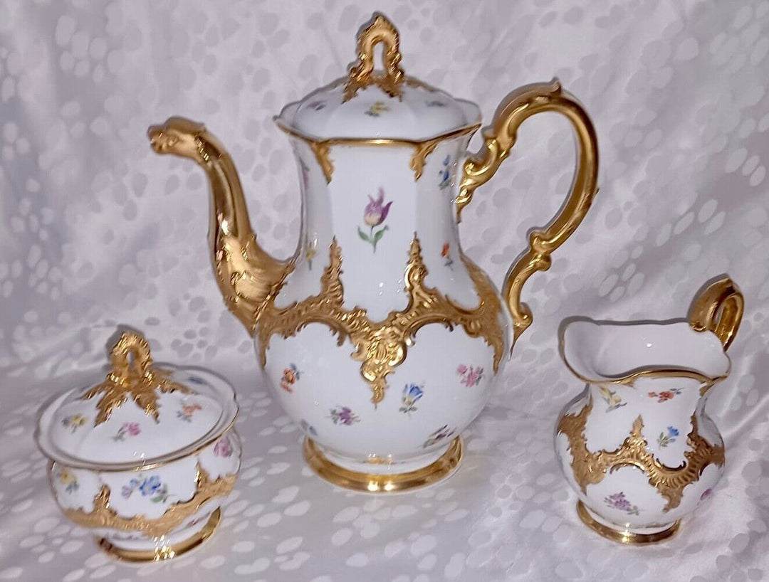 マイセン　Bフォーム食器セット  華麗な花が描かれたコーヒーセット 21点 ホワイト 1934年頃