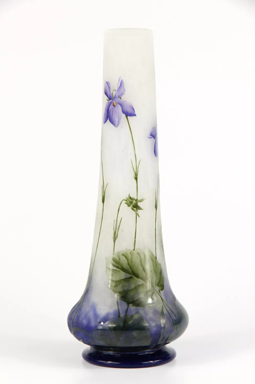 ドームナンシー　ガラス製花瓶 透明・緑・紫 花のデザイン ドーム兄弟（ドームナンシー）スミレの花が描かれた中型花瓶