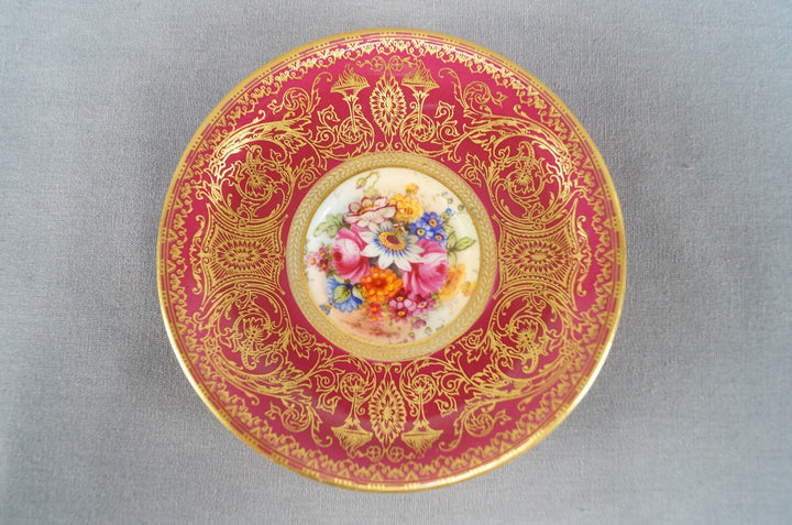 ロイヤルウースター 手描きサイン入りバーカー レッドフローラル＆ゴールド カップ＆ソーサー A