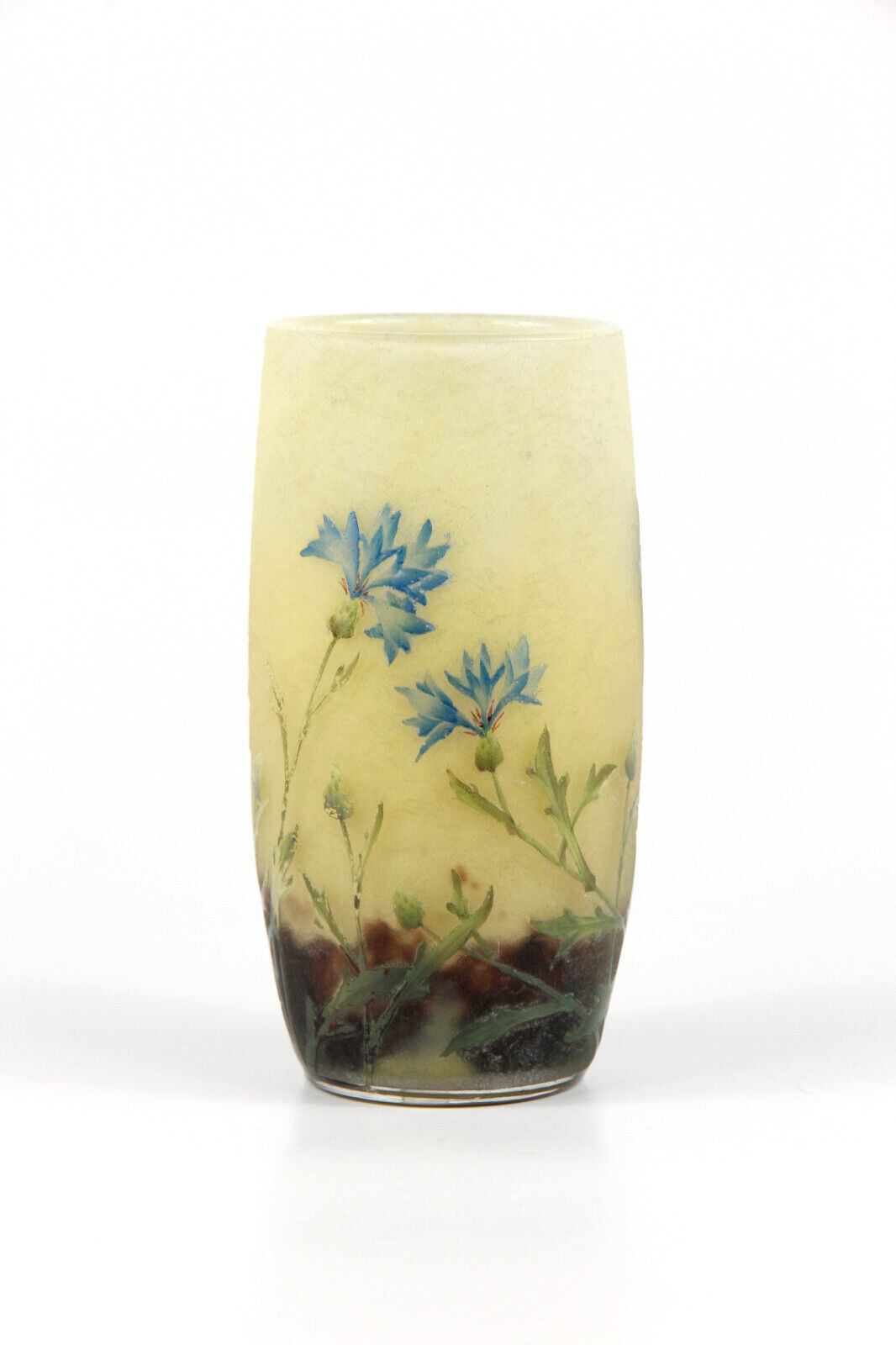 秀逸作 ドーム ナンシー Daum Nancy 矢車菊文花器 エナメル手彩色